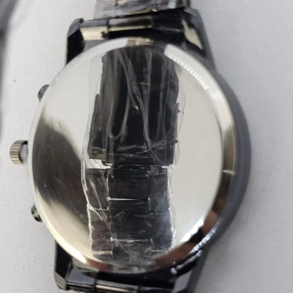 Men's 2 PC Watch Bracelet Set 42MM Black Dial Date Indicator Black‎ Bracelet